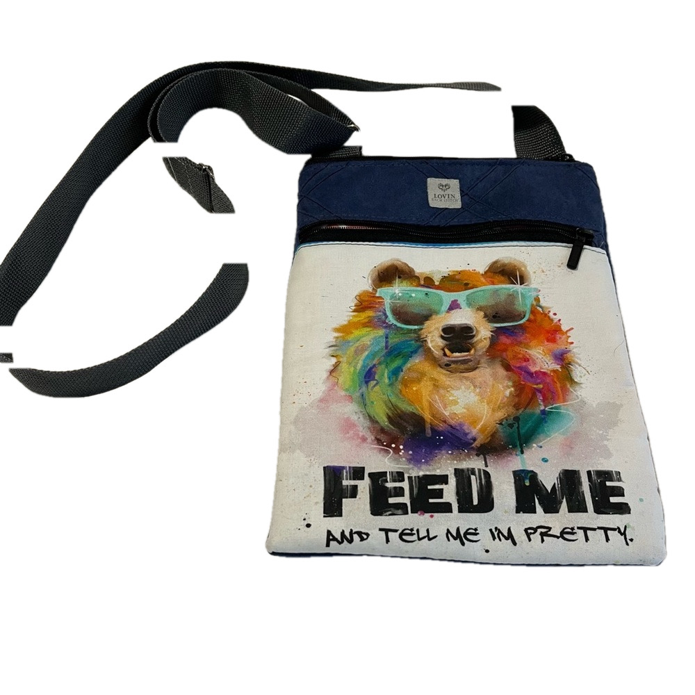 Bear with glasses watercolour look crossbody bag